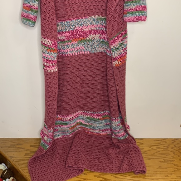 Handmade Knitted Long Sleeve Duster Cardigan | Recycled | Cozy Wrap | Grandma - Picture 3 of 13